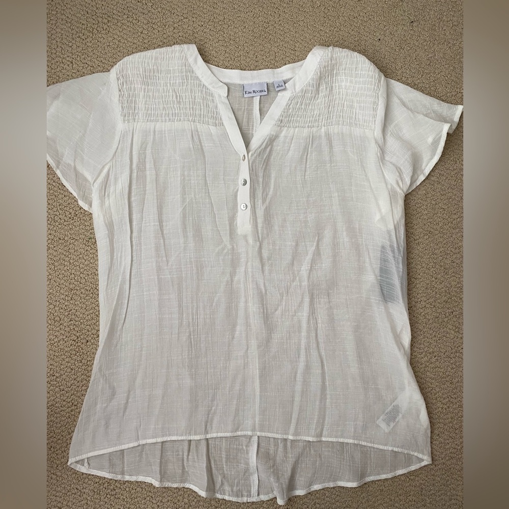 Shirt: Brand: Kim Rogers Color: White Size: Large